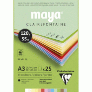 Clairefontaine Lot de 3 Bloc encollé de 25 feuilles de papier Maya, 120 g/m², A3, coloris assortis pastels - 3329689753333