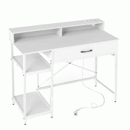 COSTWAY Bureau avec Tiroir, 120x55x75 cm, pour PC et Bureau, Cadre Métallique, Naturel - blanc Bois manufacturé ON33244PQ-IT