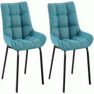 Décoshop26 - Lot de 2 chaises de salle à manger en tissu turquoise généreusement rembourrée piètement en métal noir 10_0007835 - noir métal 30