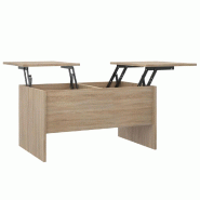 Décoshop26 - Table basse deux compartiments de rangement cachés design moderne 80 x 50 x 42,5 cm bois d'ingénierie couleur chêne DEC039000 - Bois