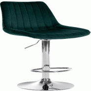 Décoshop26 - Tabouret de bar x1 réglable en hauteur pivotant à 360° assise en velours vert couture verticale pied métal chromé 10_0006442 - mét