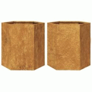 Helloshop26 - Jardinière bac lit surélevé plantes fleurs jardin terrasses lot de 2 hexagone 46 x 40 x 45 cm acier corten marron 02_0039075 - 300021 Helloshop26 - Jardinière bac lit surélevé plantes fleurs jardin terrasses lot de 2 hexagone 46 x 40 x 45 cm acier corten marron 02_0039075 - 300021
