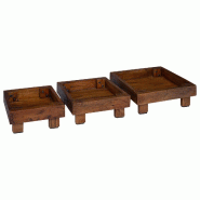 Helloshop26 - Lot de 3 supports de plantes rustiques jardin extérieur 35 x 35 x 12 cm finition texturée en bois acajou 02_0058963 - Bois massif 3000