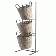 Présentoir métallique avec 3 paniers rattan 41x37xH116cm