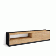 SKRAUT HOME Meuble TV, Banc Télé, 207x50x37 cm, Pour les TV jusqu'à 80", Meubles de salon, Chêne et noir - beige Bois manufacturé 683_1