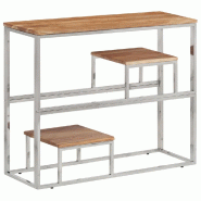 Table console argenté acier inoxydable et bois massif d'acacia Modèle Atlas Cuisine - 350015