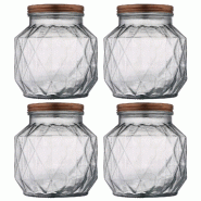 WellHome - Ensemble de 4 pots en verre 2,2 L avec couvercle 16x16x17cm - transparent verre PK10062