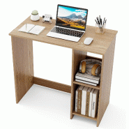 COSTWAY Petit bureau, bureau d'ordinateur à 2 compartiments, table pour PC, table de bureau pour petits espaces, 80 x 40 x 74 cm, naturel - marron Bo