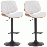 Décoshop26 - Lot de 2 tabourets de bar style rétro moderne assise en tissu crème bois noyer et cadre métal noir 10_0006618 - beige métal 3000265666505