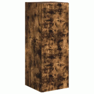Helloshop26 - Meuble TV mural moderne minimaliste 30 x 31 x 80 cm rangement discret en bois d'ingénierie chêne fumé 02_0054977 - Bois massif 300023