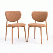 RATTATAN Lot de 2 chaises rembourrées, tissu effet chenille, structure en métal effet bois, design moderne pour salle à manger, hôtels et restaura