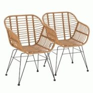 VS Venta-stock Pack de 2 chaises de salle à manger ou de jardin Elda Ratan/Noir - noir métal I24082