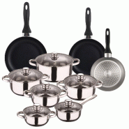 WellHome - Batterie de cuisine de 12pc en acier inoxydable avec Ensemble de 3 Poêles Ø16/20/24cm Gris métallisé en aluminium pressé - multi-maté