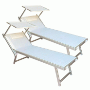 ZIK Lot de 2 chaises longues pliantes de jardin avec auvent et coussin amovible, positions réglables, en aluminium et textilène pour piscine - Blanc