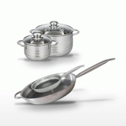 Batterie de cuisine avec 2 faitouts 24/16 cm et 2 poêles de cuisson 24/32 cm sans PFAS Elo Collection Relief Solution Brillant - gris 3176239941524_0