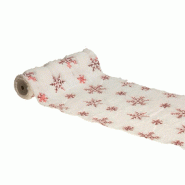 Chemin de table fourrure flocons mini sequins rouge 28cm x 3m