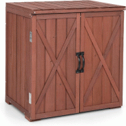 COSTWAY Armoire de jardin en bois, armoire d'extérieur, 77 x 56 x 72 cm, armoire à outils avec double porte et poignées - marron Bois manufacturé