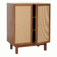 Décoshop26 - Buffet avec 3 compartiments de rangement en bois de manguier kubu rotin 98x79x42 cm aspect noyer 04_0005980 - Bois massif 3000261583356