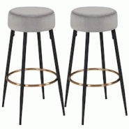 Décoshop26 - Lot de 2 tabourets de bar en tissu velours gris pieds en métal avec repose-pieds TDB09184 - gris 3001352056377 Décoshop26 - Lot de 2 tabourets de bar en tissu velours gris pieds en métal avec repose-pieds TDB09184 - gris 3001352056377
