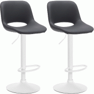 Décoshop26 - Tabourets de bar chaises haute x2 avec repose-pieds en PVC noir piètement métallique blanc 10_0004070 - blanc métal 3000251915532