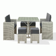 Ensemble repas encastrable 8 places en résine tressée crème + housse OCEANE - DCB GARDEN - beige 3700286491963_0