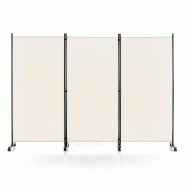 Helloshop26 - Paravent à roulette 3 panneaux pliable séparation 262 x 180 cm solution pratique moderne en polyester blanc 20_0013049 - 3000227558008