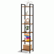 IvoQ Bibliothèque Industrielle – 6 Niveaux – Étroite & Haute – 187 cm – Marron Rustique – Cadre en Métal - 8721335300185