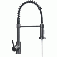 KLARWERK Bernd | Robinet de cuisine Catering gris titane avec ressort | cier inoxydable flexible |Le mitigeur peut pivoter à 360 degrés Haute pressi