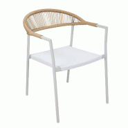 Oviala Business Chaise de jardin en métal et rotin synthétique avec accoudoirs blanc, L 55 x l 61 x h 75 cm Oviala - blanc 114210