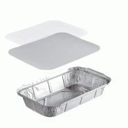Plat Aluminium Allongé NOVATRAY 685ml (201x109mm) + Couvercle - Spécial Rôtisserie & Viandes - Lot de 500 - KB685RS_0