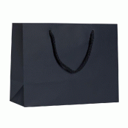 Sac Luxe pelliculé noir mat 23x10x18cm - par 12 - format paysage avec poignées cordelières