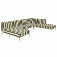 Salon de jardin bas modulable rayé 6 places vert kaki - vert aluminium 115906