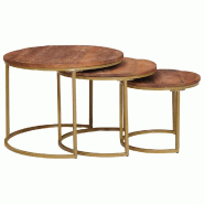 Tables basses gigognes 3 pcs Bois de mangue massif et acier Modèle Orion Creator - 8721158631602