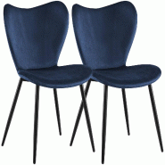 CLP Lot de 2 Chaises de Salle a Manger Maika Velours HBT: 80x50x58 cm Bleu foncé Velours - bleu textile 328543