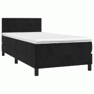 Décoshop26 - Cadre de lit LED avec sommier tête de lit matelas 90x190 cm tissu velours noir TDL0209041 - noir 3001663747766