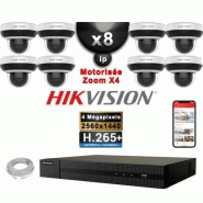 Ec-ip8d4ptz-  kit vidéo surveillance pro ip hikvision : 8x caméras poe dômes motorisée ir 20m 4 mp + enregistreur nvr 8 canaux h265+ 3000go