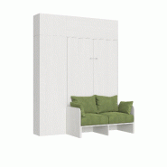 Itamoby Lit double escamotable français Kentaro 140 cm avec canapé et meubles en frêne blanc, vert - blanc 8050598059661