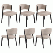 Merax Lot de 6 chaises de salle à manger , 60 x 49 x 80 cm, pieds en métal noir, housse en chenille taupe et rembourrage en mousse 25D - multicolore_0