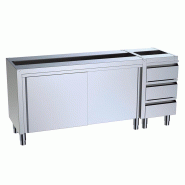 Meuble inox avec tiroirs à droite et portes coulissantes p 700 mm -