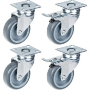 Set de 4 - 75mm grey rubber swivel castor 70kg (2pc) 75mm grey rubber brake ca Set de 4 - 75mm grey rubber swivel castor 70kg (2pc) 75mm grey rubber brake ca