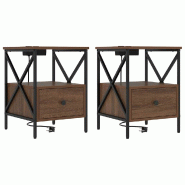 VidaXL Cabinet de chevet 2 pcs Chêne brun 41,5 x 40,5 x 55 cm – Modèle Colline - 859559