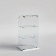 Vitrine comptoir verre trempé sur socle mélaminé blanc 42x33x80 cm