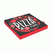 Boite pizza " Pizza Time" carton rouge, noir et blanc 29x29x3.8cm - par 100