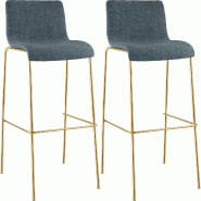 CLP Lot de 2 Tabourets de bar Hover en tissu piètement quatre pieds doré Tissu HBT: 100x43x48 cm Bleu - bleu textile 328331
