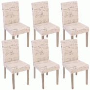 Décoshop26 - Lot de 6 chaises de salle à manger cuisine en tissu crème motif lettrage des pieds en bois clair 04_0000893 - 3000079332696 Décoshop26 - Lot de 6 chaises de salle à manger cuisine en tissu crème motif lettrage des pieds en bois clair 04_0000893 - 3000079332696