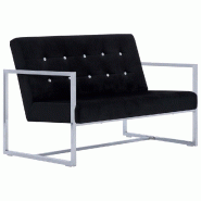 Helloshop26 - Canapé 2 places de salon salle de séjour maison intérieur places avec accoudoirs chrome et velours noir 02_0019024 - noir Bois massif