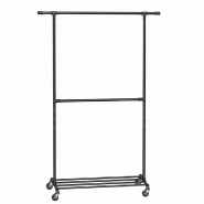 Helloshop26 - Porte-manteau industriel en roulette charge 110 kg double barre portant en métal présentoir commercial robuste noir 12_0007069 - noir