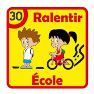 Panneau ralentir école jaune citron_0
