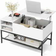 Table basse COSTWAY avec plateau relevable, table basse réglable en hauteur, table de salon avec compartiment de rangement dissimulé - blanc Bois ma
