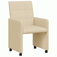 VidaXL Chaises de Salle à Manger avec Roues 2 pcs Crème tissu Modèle Raffiné - 42017836
